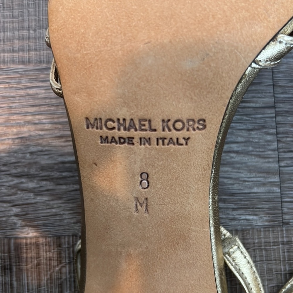Michael Kors Gold Metallic Sandal Slingback Heels - Picture 8 of 12
